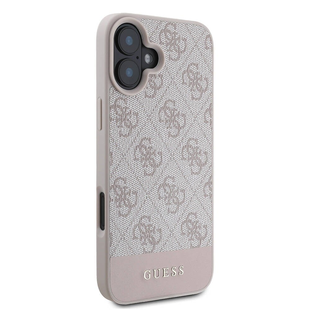 Apple iPhone 16 Kılıf Guess Orjinal Lisanslı M-safe Şarj Özellikli PU Deri Şerit Logo Dizaynlı Kapak