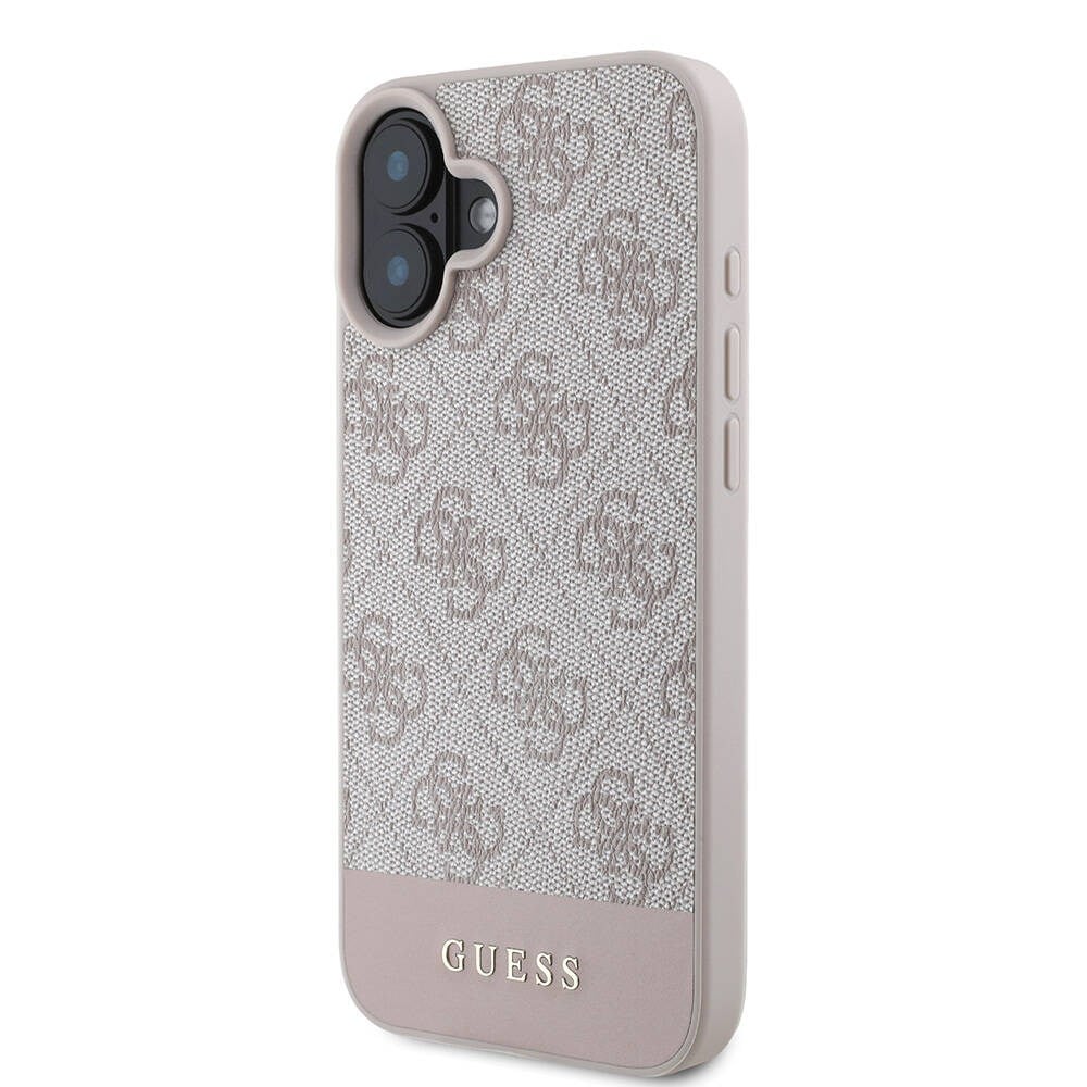 Apple iPhone 16 Kılıf Guess Orjinal Lisanslı M-safe Şarj Özellikli PU Deri Şerit Logo Dizaynlı Kapak