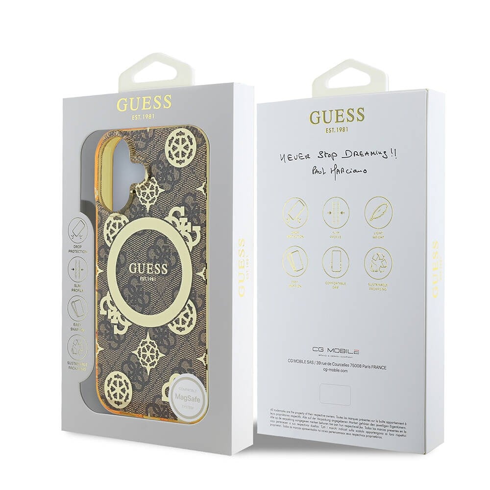Apple iPhone 16 Kılıf Guess Orjinal Lisanslı M-safe Şarj Özellikli 4G Desenli IML Yazı Logolu Peony Kapak