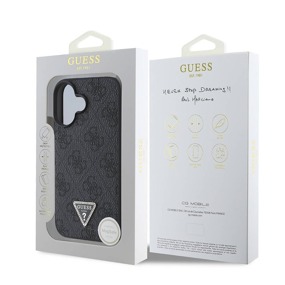 Apple iPhone 16 Kılıf Guess Orjinal Lisanslı PU Deri 4G Desenli Metal Büyük 4G ve Yazı Logolu Kamera Standlı Kapak