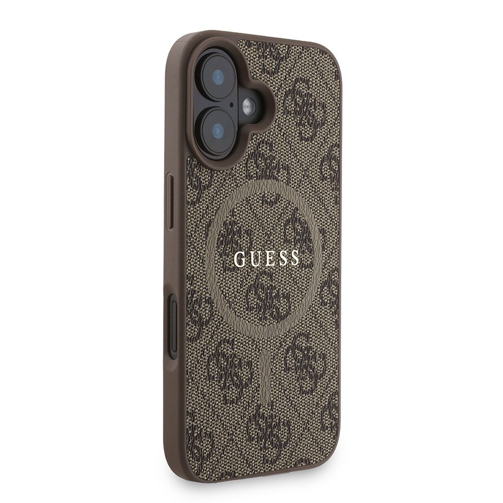 Apple iPhone 16 Kılıf Guess Orjinal Lisanslı M-safe Şarj Özellikli PU Deri Bilek Askı İpli Yazı Logolu Kapak