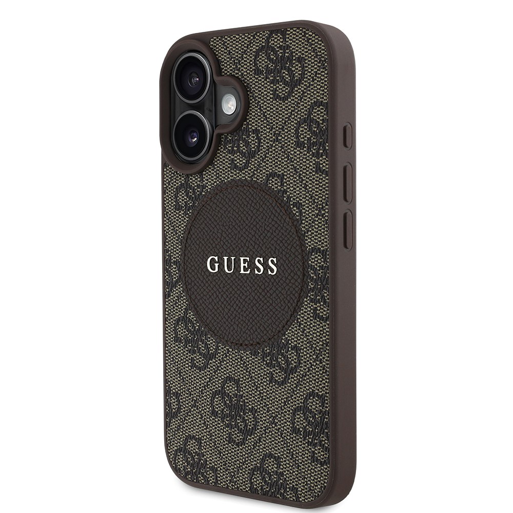 Apple iPhone 16 Kılıf Guess Orjinal Lisanslı M-safe Şarj Özellikli Yazı Logolu Circle Classic Kapak