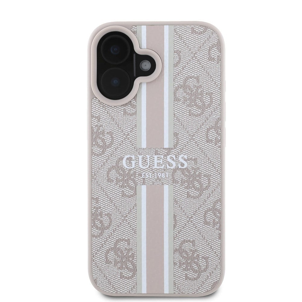 Apple iPhone 16 Kılıf Guess Orjinal Lisanslı M-safe Şarj Özellikli 4G Şerit Tasarımlı Printed Kapak