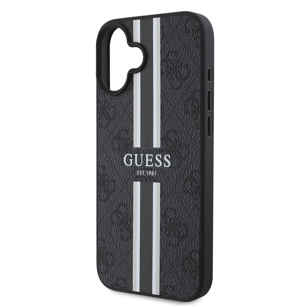 Apple iPhone 16 Kılıf Guess Orjinal Lisanslı M-safe Şarj Özellikli 4G Şerit Tasarımlı Printed Kapak