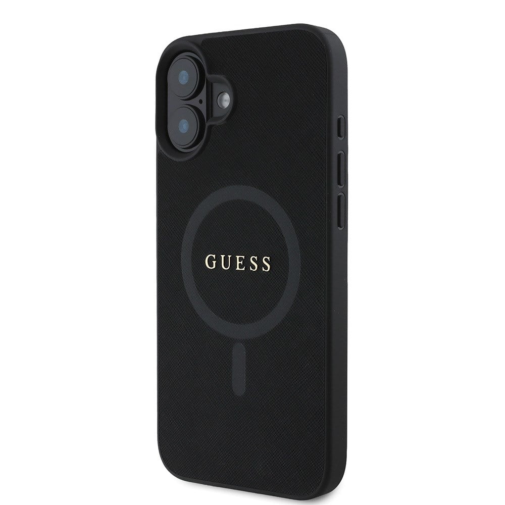 Apple iPhone 16 Kılıf Guess Orjinal Lisanslı M-safe Şarj Özellikli Yazı Logolu Saffiano Classic Kapak