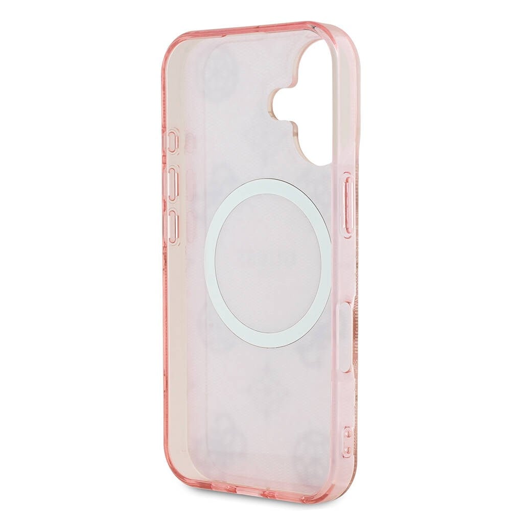 Apple iPhone 16 Kılıf Guess Orjinal Lisanslı M-safe Şarj Özellikli 4G Desenli IML Yazı Logolu Peony Kapak
