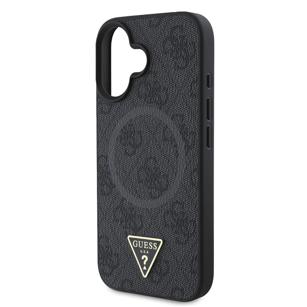 Apple iPhone 16 Kılıf Guess Orjinal Lisanslı M-safe Şarj Özellikli PU Üçgen Logo 4G Desenli Kapak