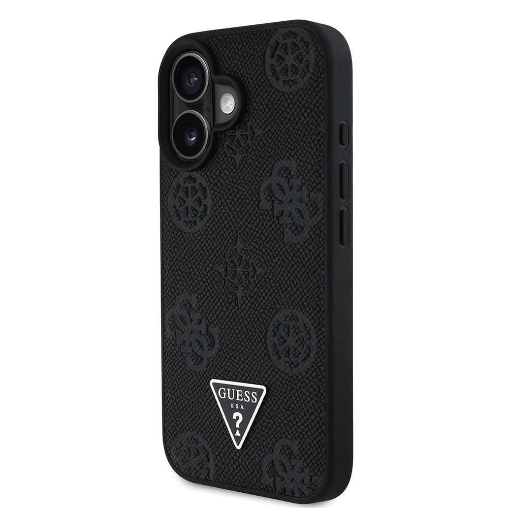 Apple iPhone 16 Kılıf Guess Orjinal Lisanslı M-safe Şarj Özellikli Sıcak Baskılı Üçgen Logolu PU Deri Peony Kapak