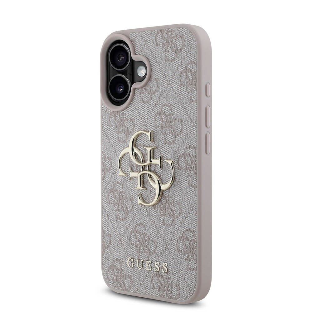 Apple iPhone 16 Kılıf Guess Orjinal Lisanslı PU Deri 4G Desenli Metal Büyük 4G ve Yazı Logolu Kapak