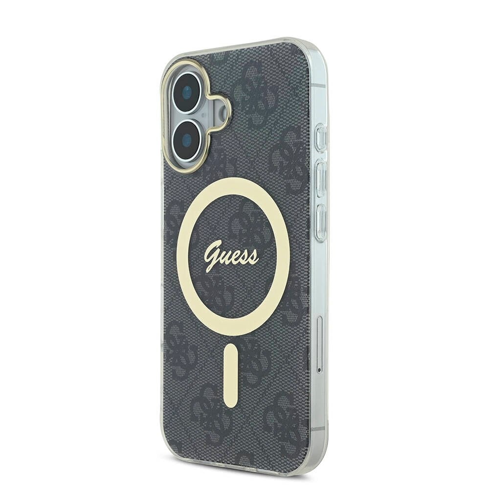 Apple iPhone 16 Kılıf Guess Orjinal Lisanslı M-safe Şarj Özellikli Yazı Logolu 4G Desenli Kapak