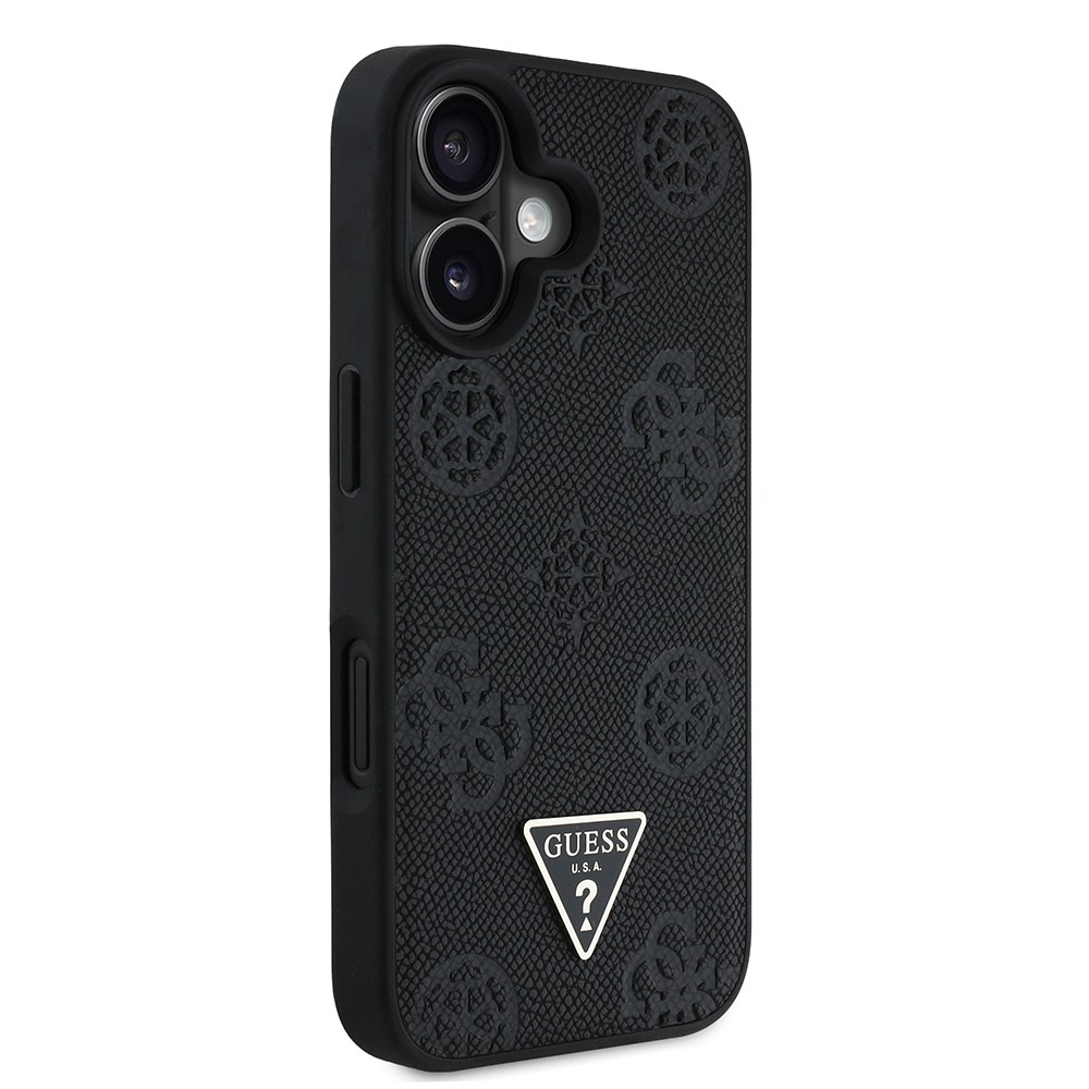 Apple iPhone 16 Kılıf Guess Orjinal Lisanslı M-safe Şarj Özellikli Sıcak Baskılı Üçgen Logolu PU Deri Peony Kapak