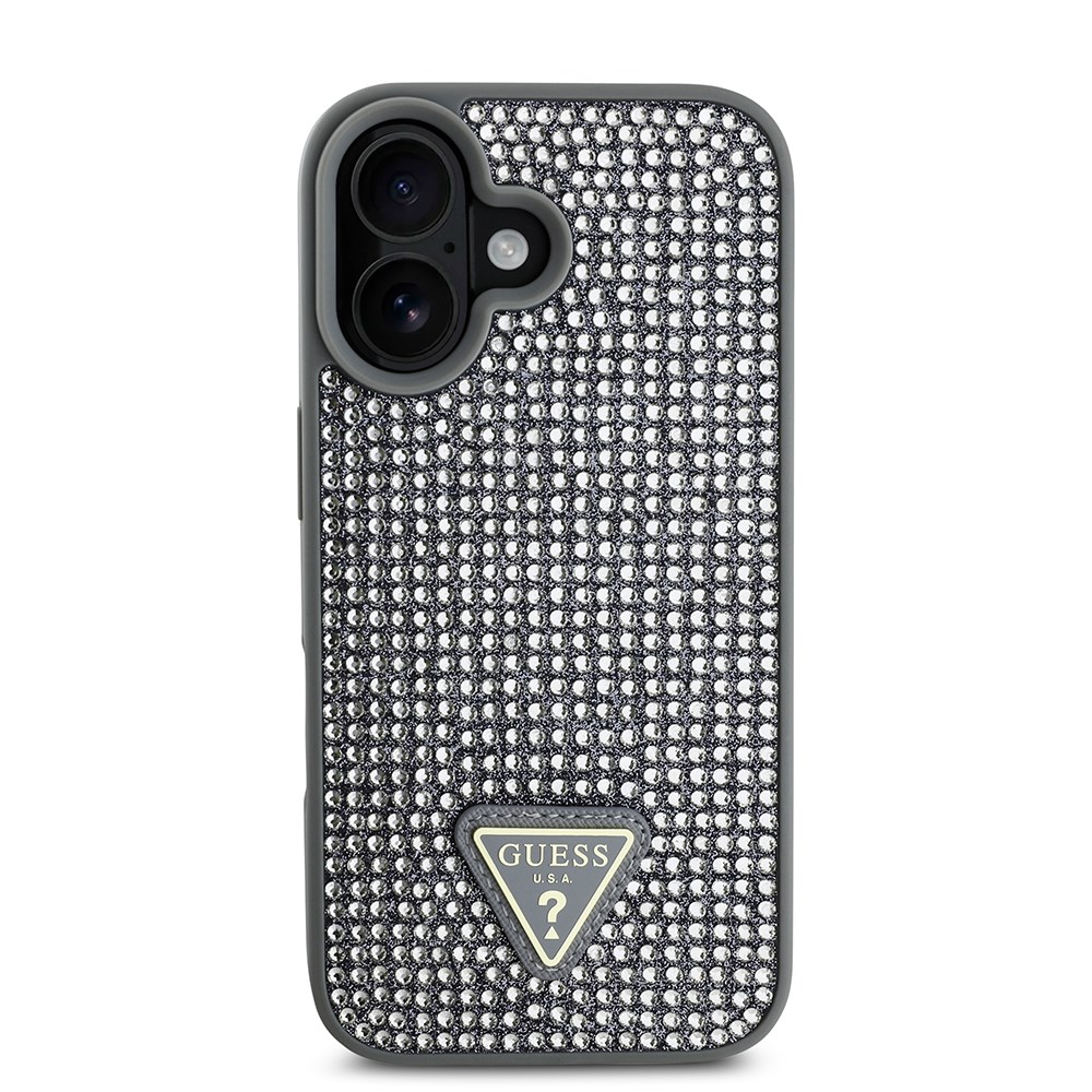 Apple iPhone 16 Kılıf Guess Orjinal Lisanslı Taşlı Arka Yüzey Üçgen Logolu Kapak