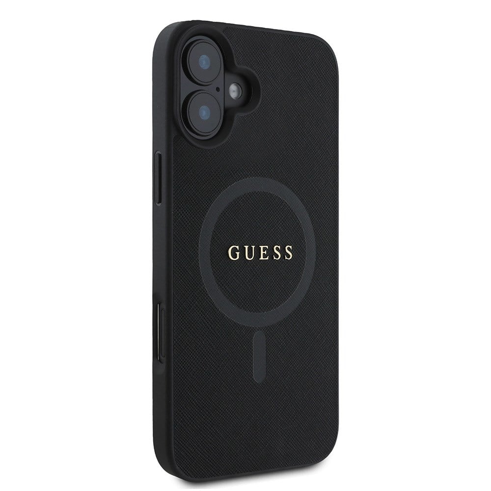 Apple iPhone 16 Kılıf Guess Orjinal Lisanslı M-safe Şarj Özellikli Yazı Logolu Saffiano Classic Kapak