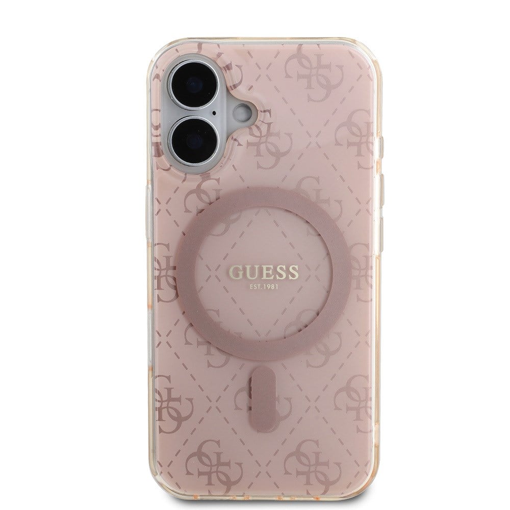 Apple iPhone 16 Kılıf Guess Orjinal Lisanslı M-safe Şarj Özellikli IML Baskılı Klasik Logolu 4G Desenli Kapak