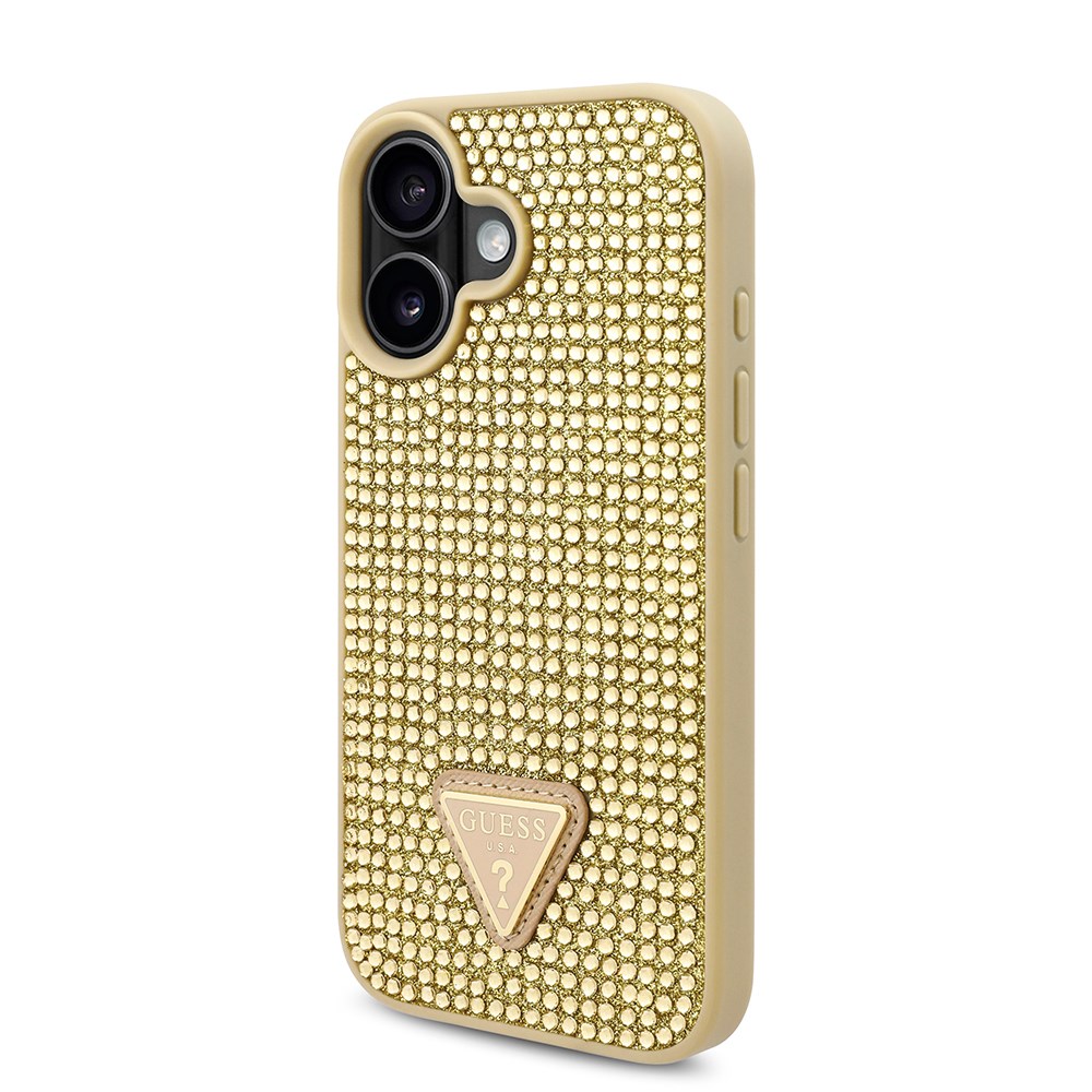 Apple iPhone 16 Kılıf Guess Orjinal Lisanslı Taşlı Arka Yüzey Üçgen Logolu Kapak