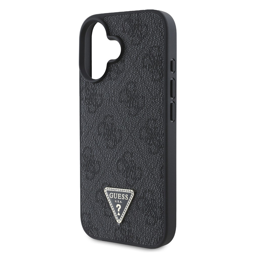 Apple iPhone 16 Kılıf Guess Orjinal Lisanslı PU Deri Taşlı Üçgen Logo 4G Desenli Strass Kapak
