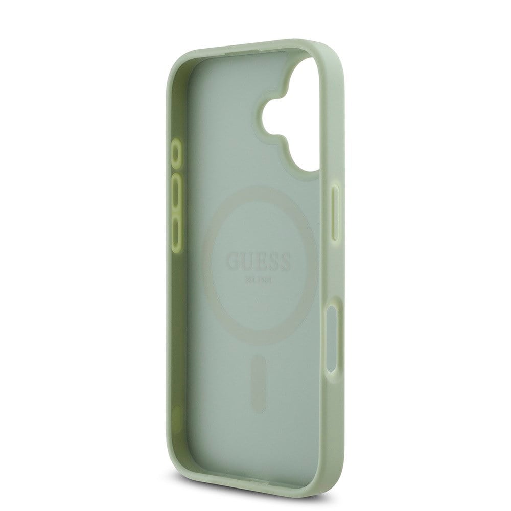 Apple iPhone 16 Kılıf Guess Orjinal Lisanslı M-safe Şarj Özellikli Yazı Logolu Grained Kapak