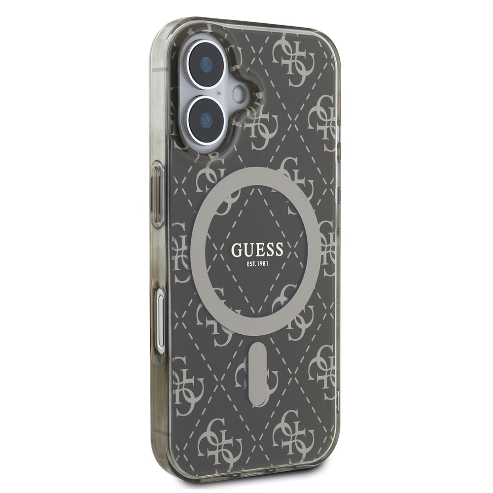 Apple iPhone 16 Kılıf Guess Orjinal Lisanslı M-safe Şarj Özellikli IML Baskılı Klasik Logolu 4G Desenli Kapak