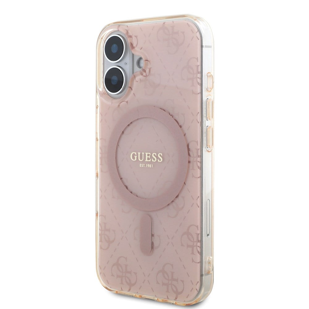Apple iPhone 16 Kılıf Guess Orjinal Lisanslı M-safe Şarj Özellikli IML Baskılı Klasik Logolu 4G Desenli Kapak