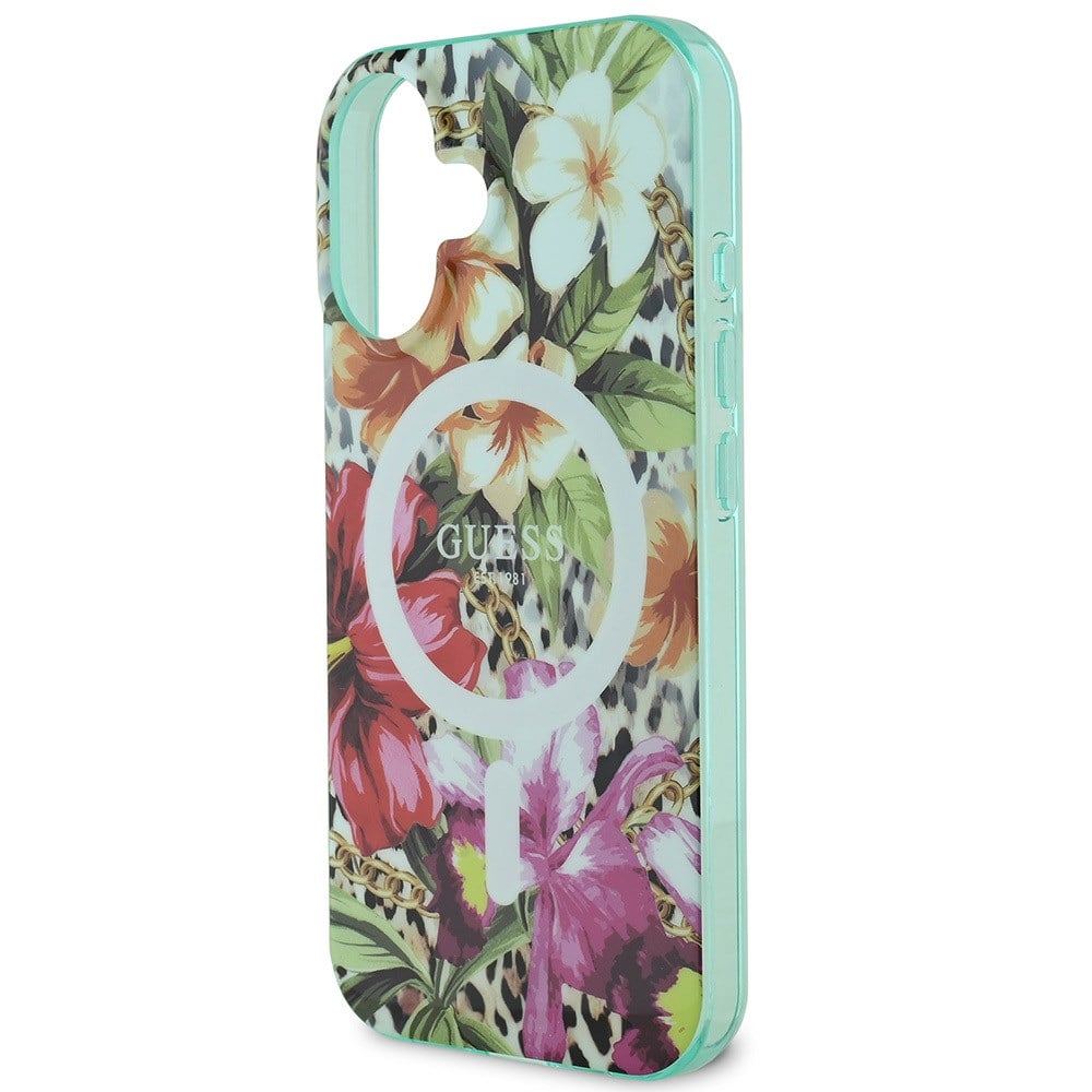 Apple iPhone 16 Kılıf Guess Orjinal Lisanslı M-safe Şarj Özellikli IML Baskılı Jungle Ring Kapak