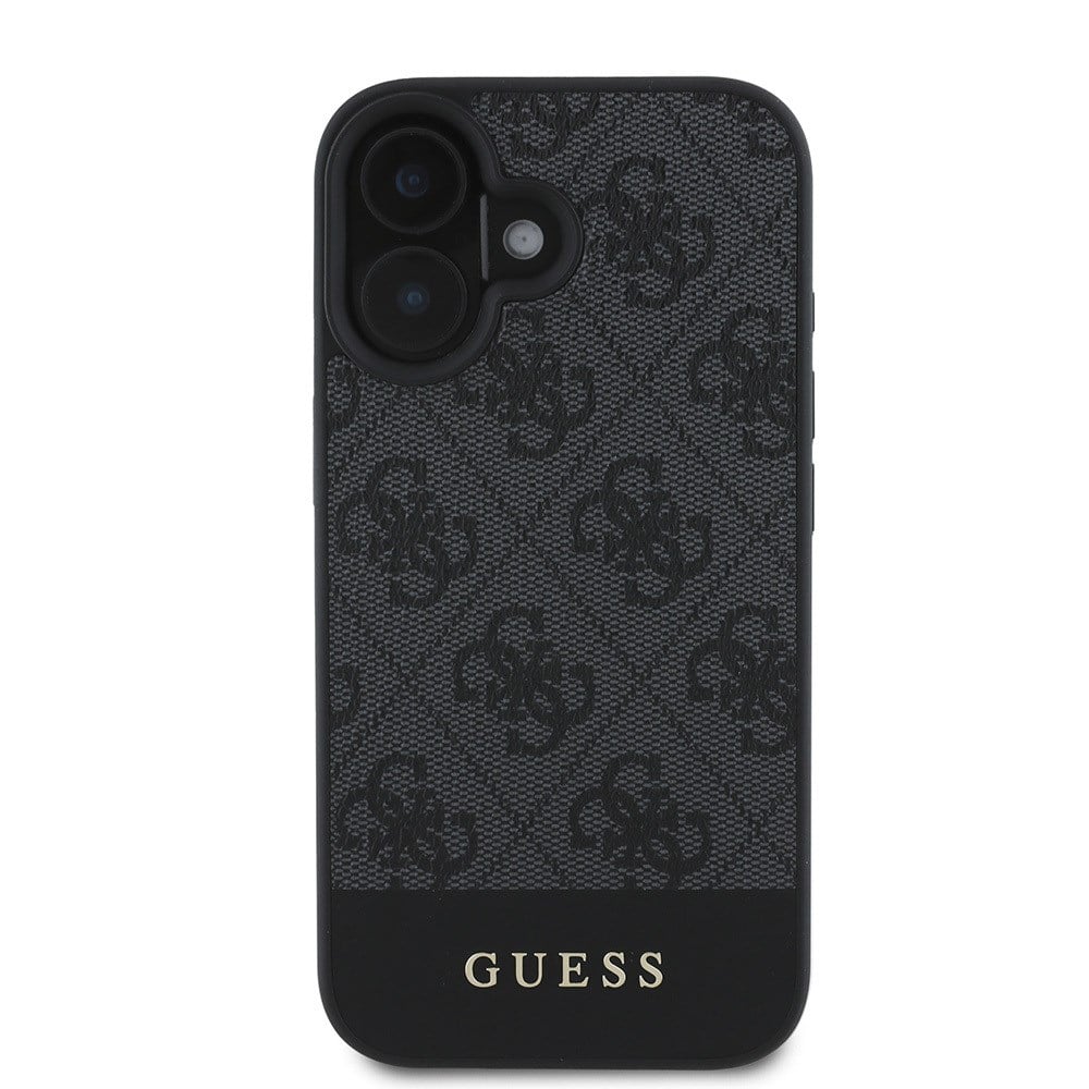 Apple iPhone 16 Kılıf Guess Orjinal Lisanslı M-safe Şarj Özellikli PU Deri Şerit Logo Dizaynlı Kapak