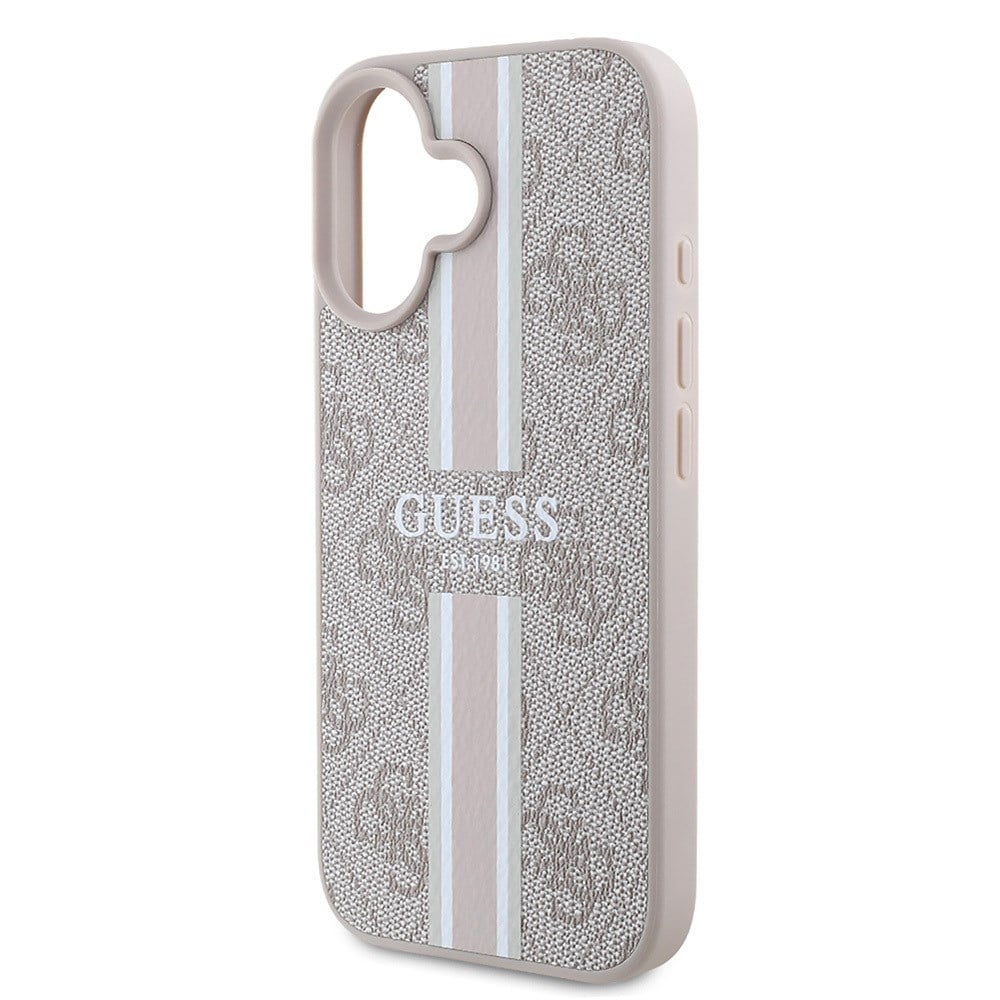Apple iPhone 16 Kılıf Guess Orjinal Lisanslı M-safe Şarj Özellikli 4G Şerit Tasarımlı Printed Kapak