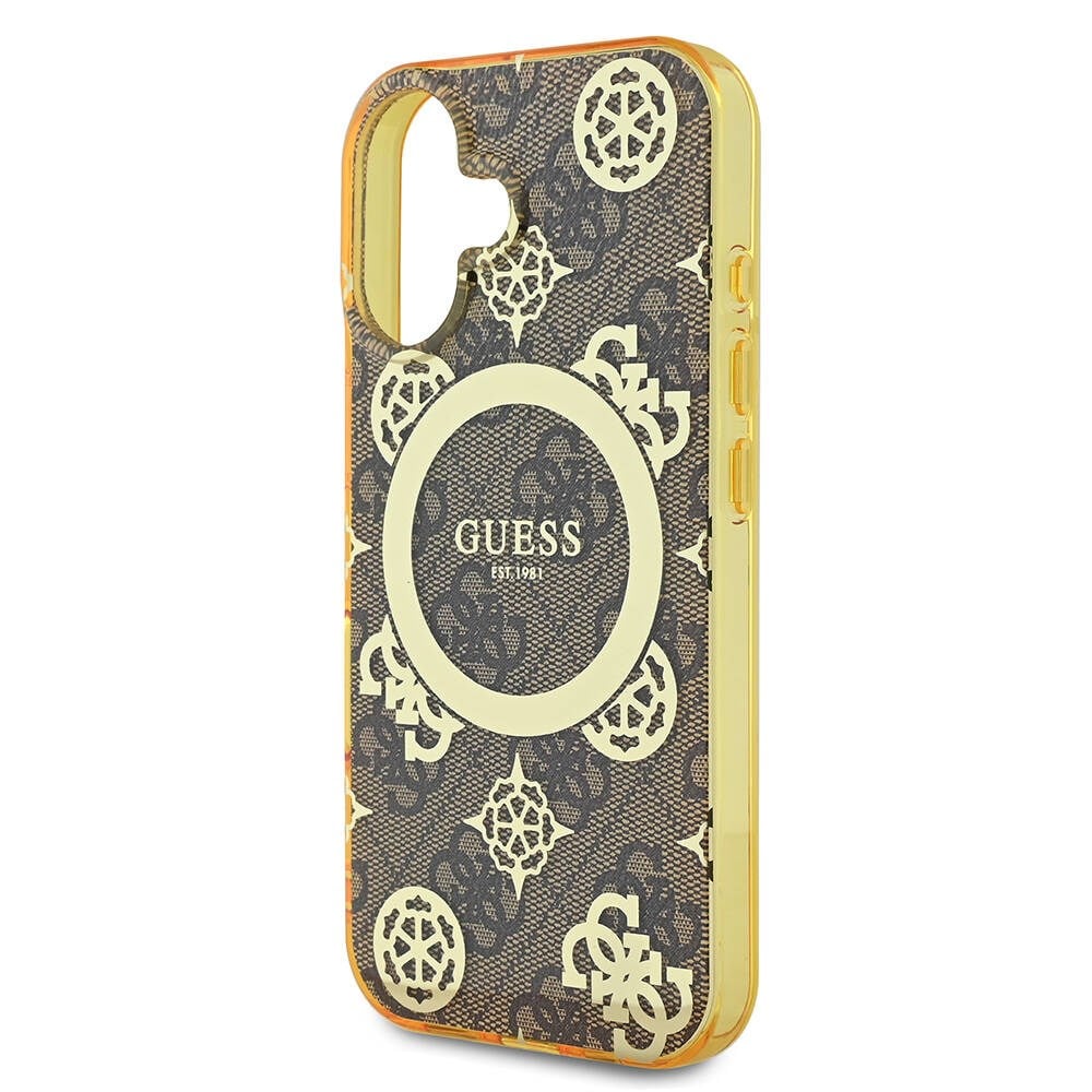 Apple iPhone 16 Kılıf Guess Orjinal Lisanslı M-safe Şarj Özellikli 4G Desenli IML Yazı Logolu Peony Kapak