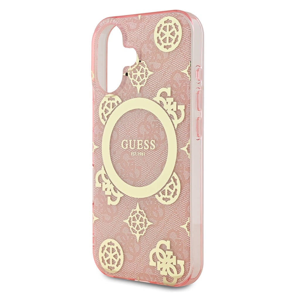 Apple iPhone 16 Kılıf Guess Orjinal Lisanslı M-safe Şarj Özellikli 4G Desenli IML Yazı Logolu Peony Kapak