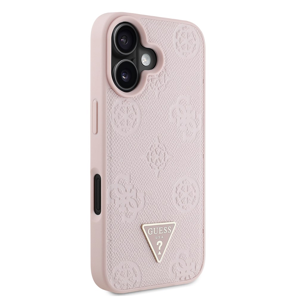 Apple iPhone 16 Kılıf Guess Orjinal Lisanslı M-safe Şarj Özellikli Sıcak Baskılı Üçgen Logolu PU Deri Peony Kapak
