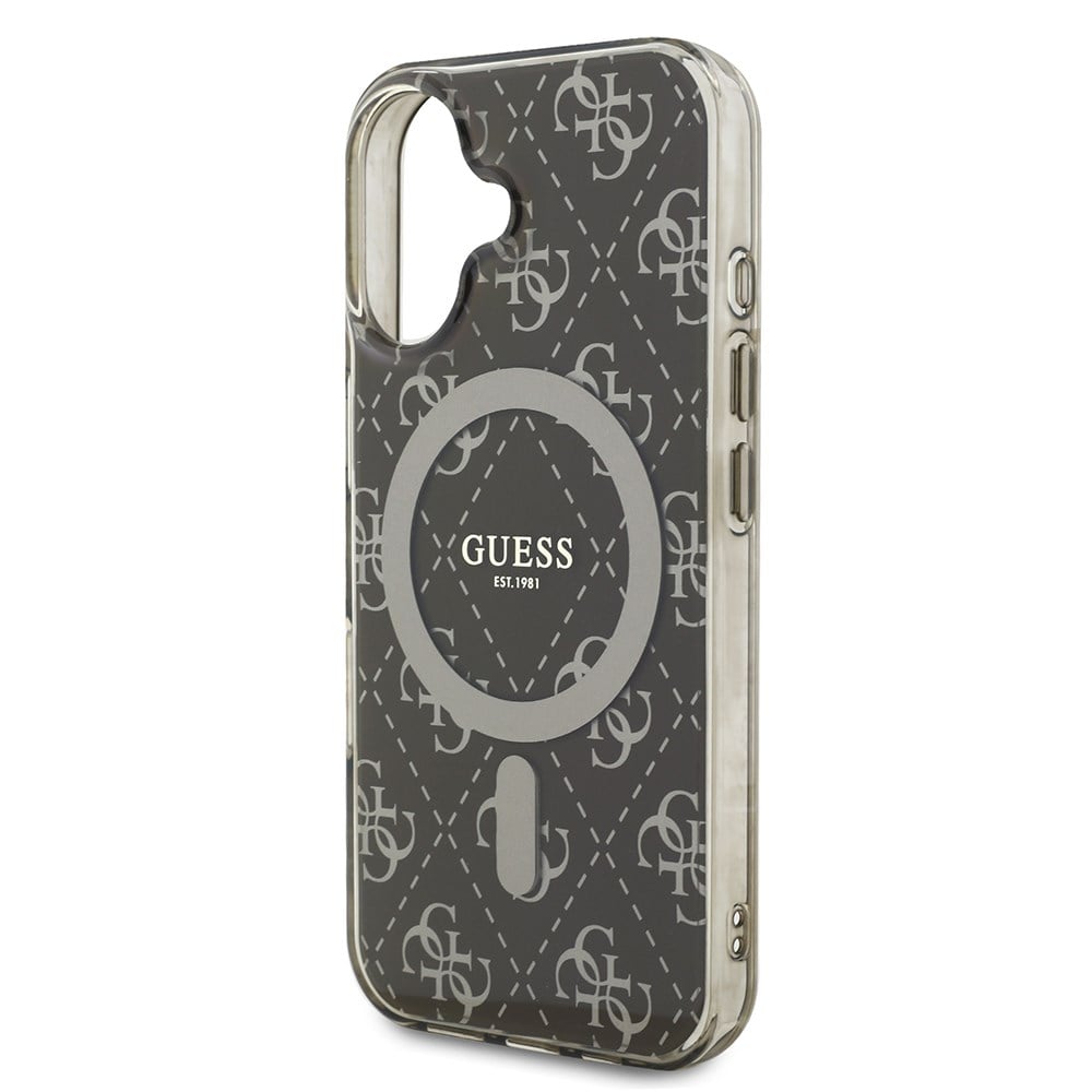 Apple iPhone 16 Kılıf Guess Orjinal Lisanslı M-safe Şarj Özellikli IML Baskılı Klasik Logolu 4G Desenli Kapak
