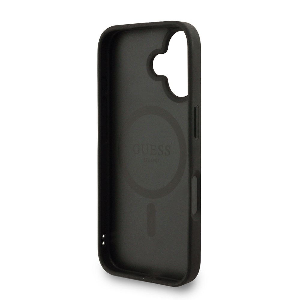 Apple iPhone 16 Kılıf Guess Orjinal Lisanslı M-safe Şarj Özellikli PU Deri Bilek Askı İpli Yazı Logolu Kapak