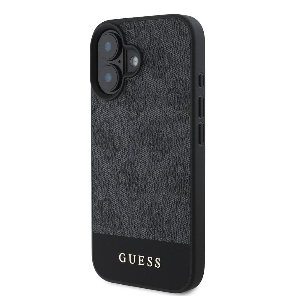 Apple iPhone 16 Kılıf Guess Orjinal Lisanslı M-safe Şarj Özellikli PU Deri Şerit Logo Dizaynlı Kapak