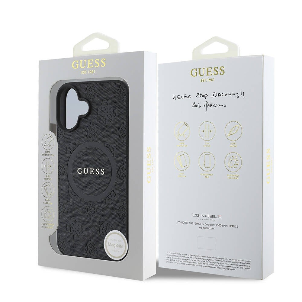 Apple iPhone 16 Kılıf Guess Orjinal Lisanslı M-safe Şarj Özellikli Yazı Logolu Saffiano Peony Kapak