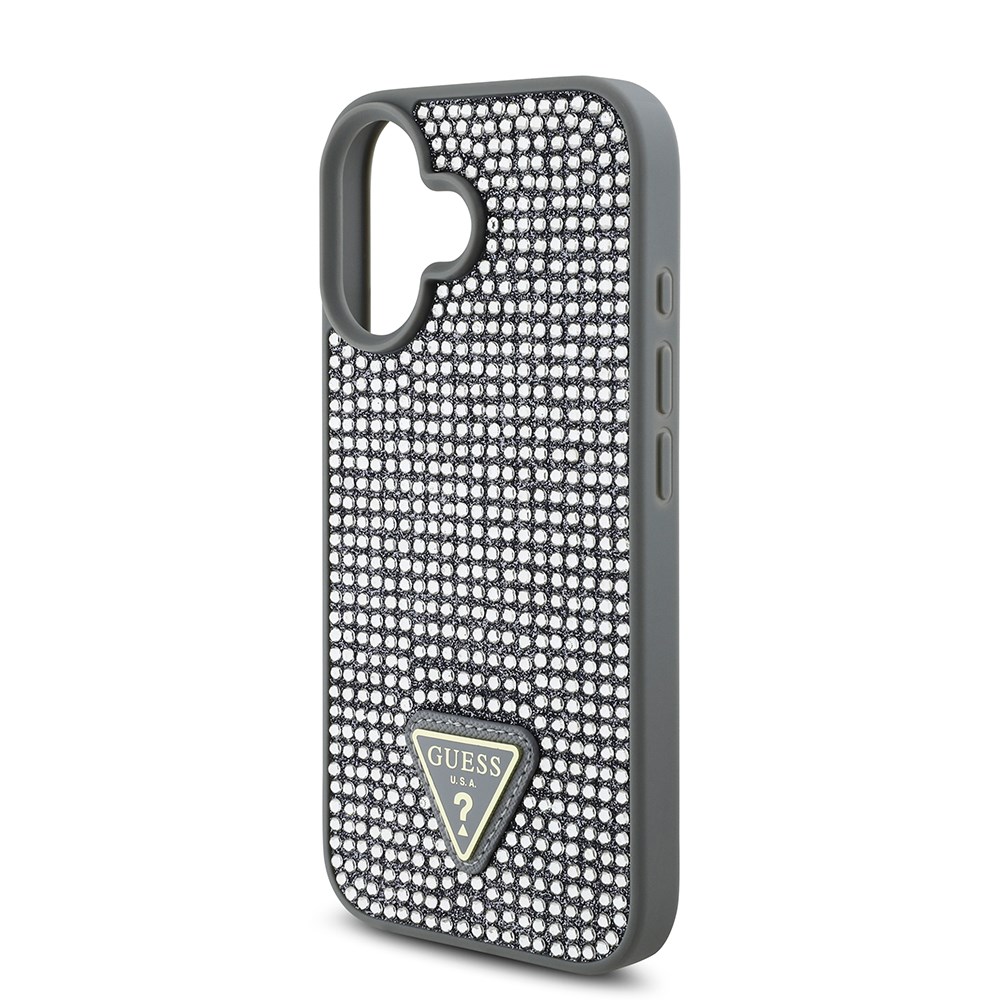Apple iPhone 16 Kılıf Guess Orjinal Lisanslı Taşlı Arka Yüzey Üçgen Logolu Kapak