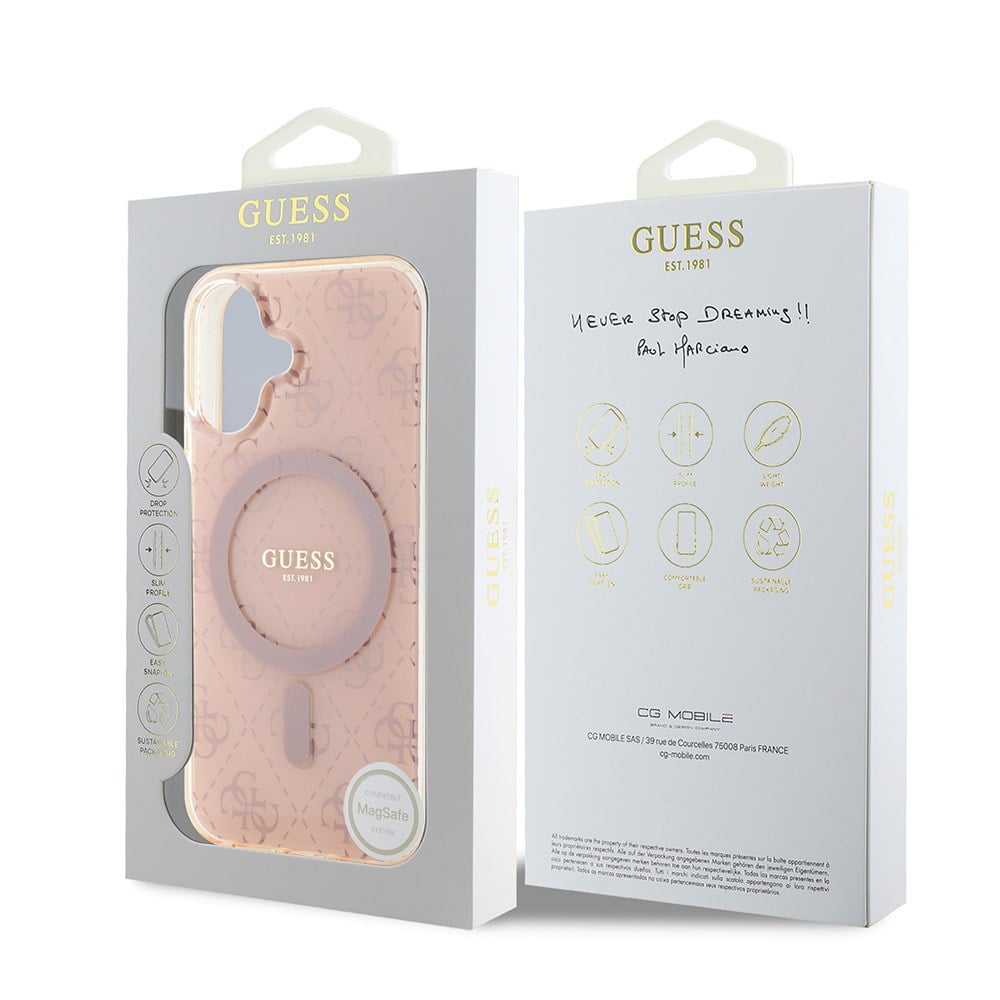 Apple iPhone 16 Kılıf Guess Orjinal Lisanslı M-safe Şarj Özellikli IML Baskılı Klasik Logolu 4G Desenli Kapak