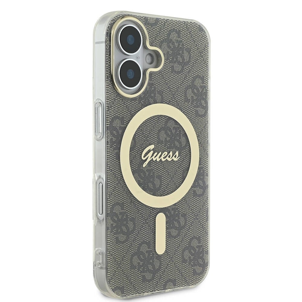 Apple iPhone 16 Kılıf Guess Orjinal Lisanslı M-safe Şarj Özellikli Yazı Logolu 4G Desenli Kapak