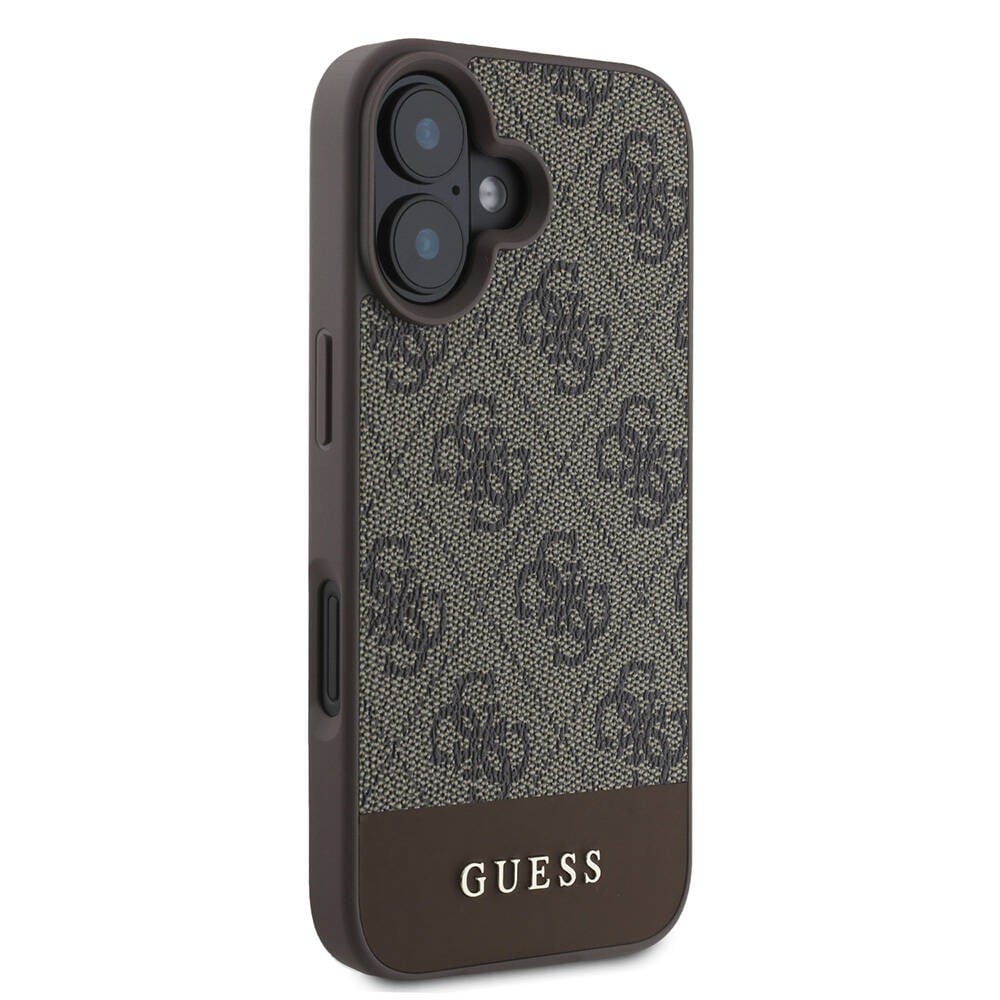 Apple iPhone 16 Kılıf Guess Orjinal Lisanslı M-safe Şarj Özellikli PU Deri Şerit Logo Dizaynlı Kapak