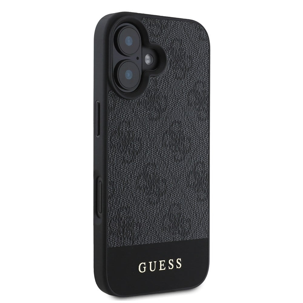 Apple iPhone 16 Kılıf Guess Orjinal Lisanslı M-safe Şarj Özellikli PU Deri Şerit Logo Dizaynlı Kapak