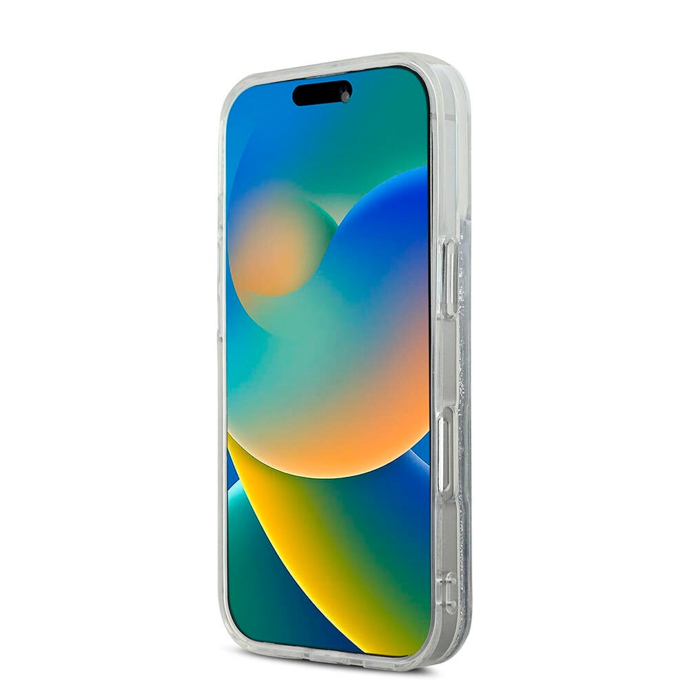 Apple iPhone 16 Kılıf Karl Lagerfeld Orjinal Lisanslı M-safe Şarj Özellikli Sıvılı Simli K&C Heads Kapak