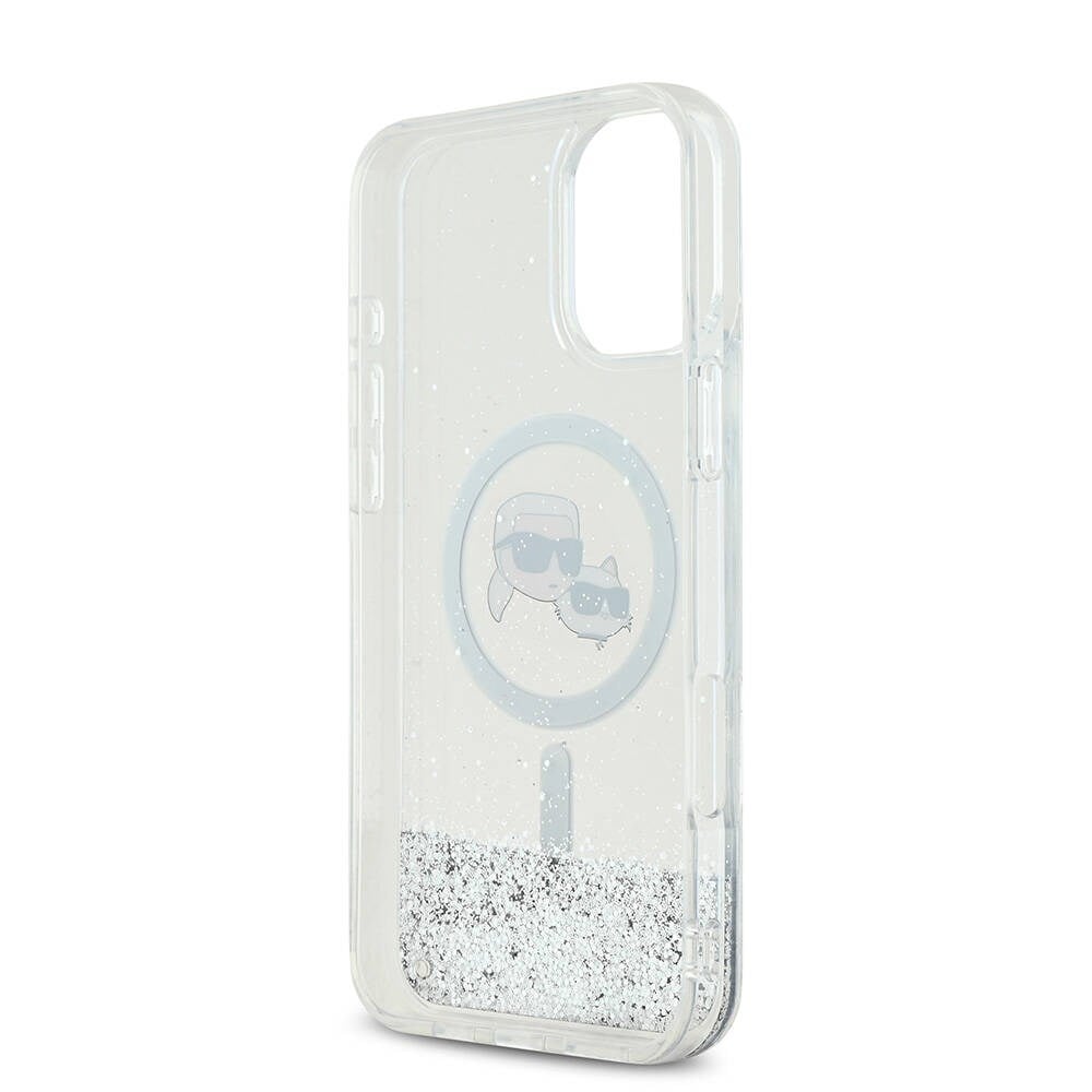 Apple iPhone 16 Kılıf Karl Lagerfeld Orjinal Lisanslı M-safe Şarj Özellikli Sıvılı Simli K&C Heads Kapak