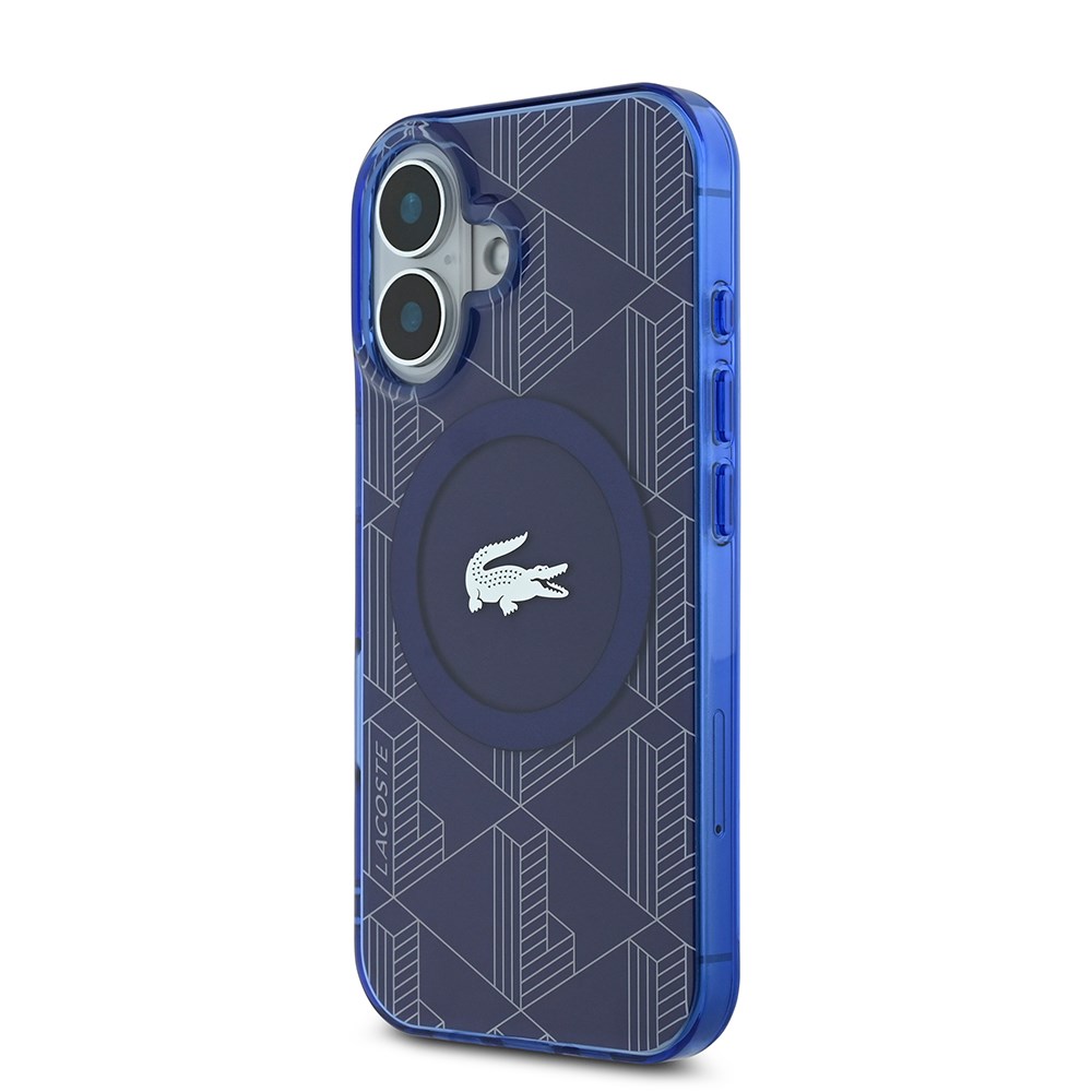 Apple iPhone 16 Kılıf Lacoste Orjinal Lisanslı M-safe Şarj Özellikli IML Baskılı Gümüş Timsah Logolu Monogram Kapak