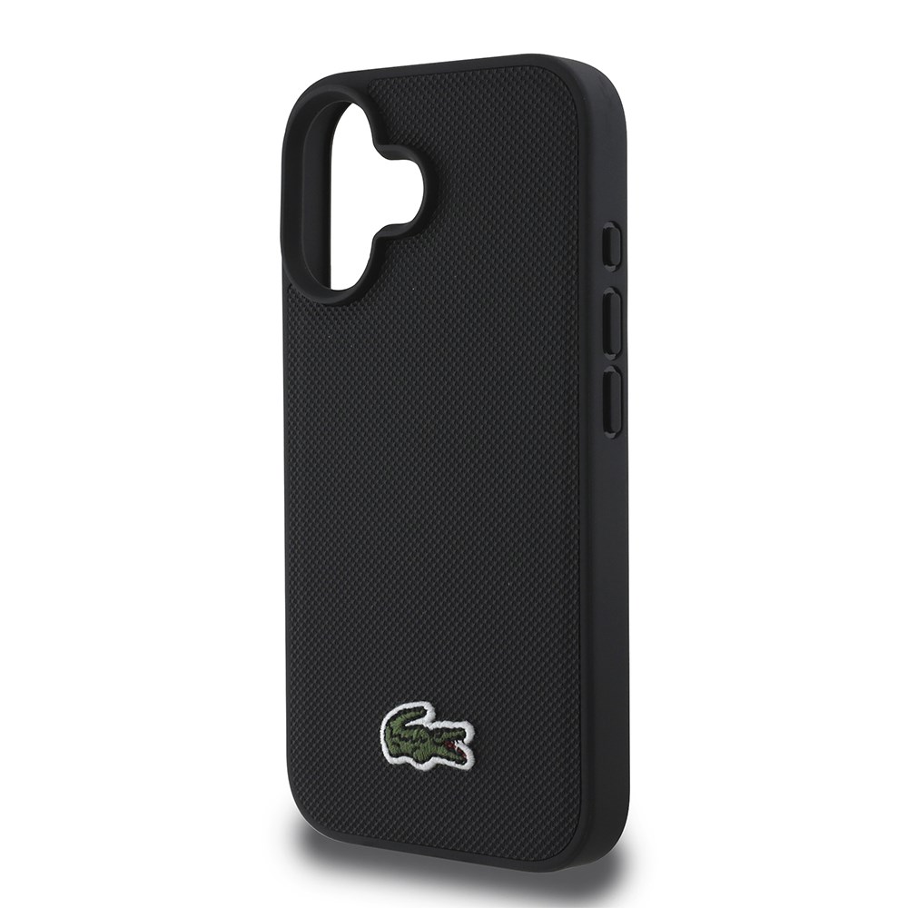Apple iPhone 16 Kılıf Lacoste Orjinal Lisanslı PU Pike Desenli Arka Yüzey İkonik Timsah Dokuma Logolu Kapak + Type-C Kablo 1.5m