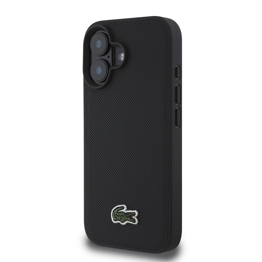 Apple iPhone 16 Kılıf Lacoste Orjinal Lisanslı PU Pike Desenli Arka Yüzey İkonik Timsah Dokuma Logolu Kapak + Type-C Kablo 1.5m
