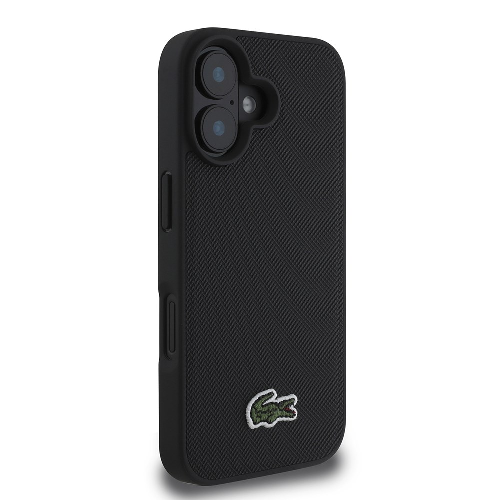 Apple iPhone 16 Kılıf Lacoste Orjinal Lisanslı PU Pike Desenli Arka Yüzey İkonik Timsah Dokuma Logolu Kapak + Type-C Kablo 1.5m