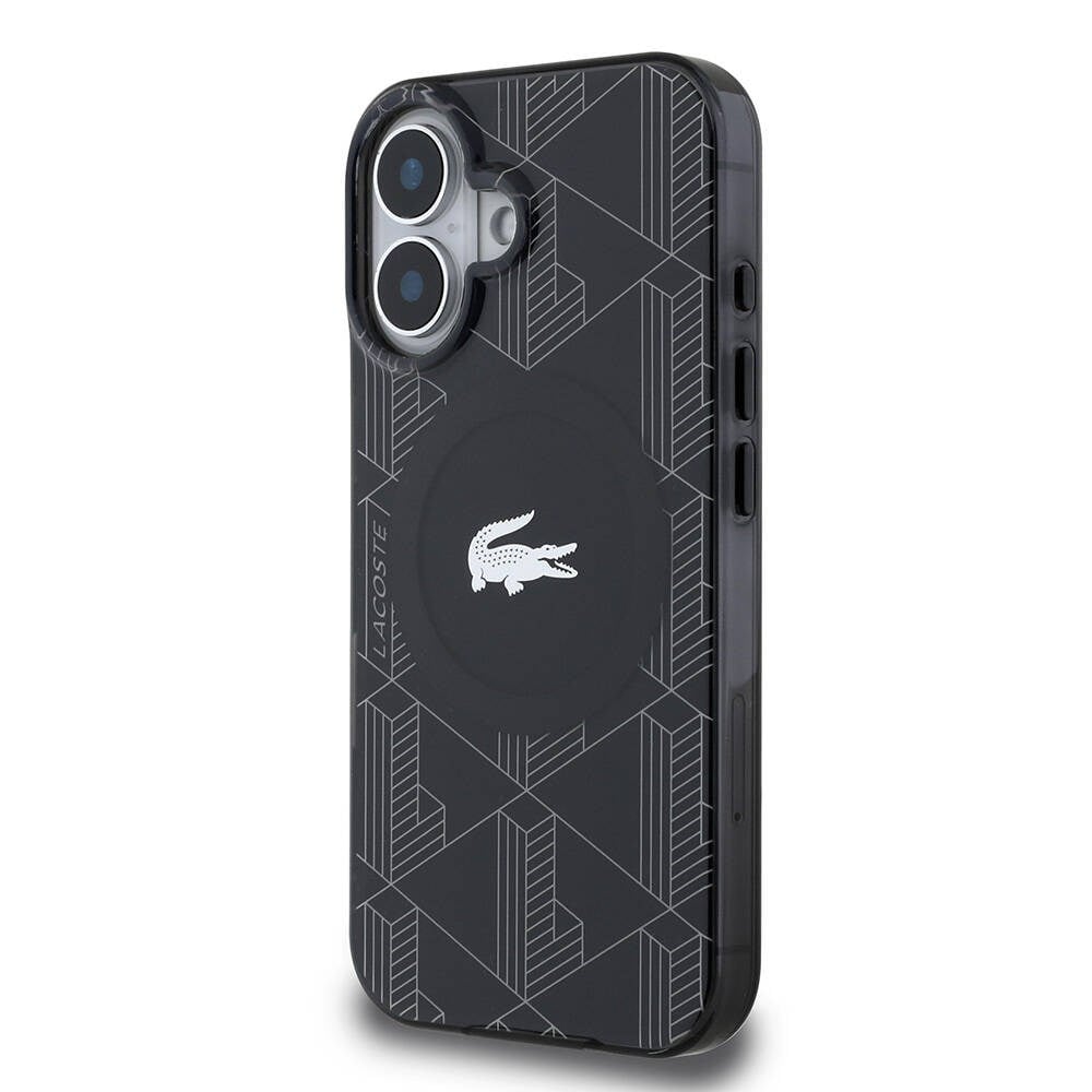 Apple iPhone 16 Kılıf Lacoste Orjinal Lisanslı M-safe Şarj Özellikli IML Baskılı Gümüş Timsah Logolu Monogram Kapak