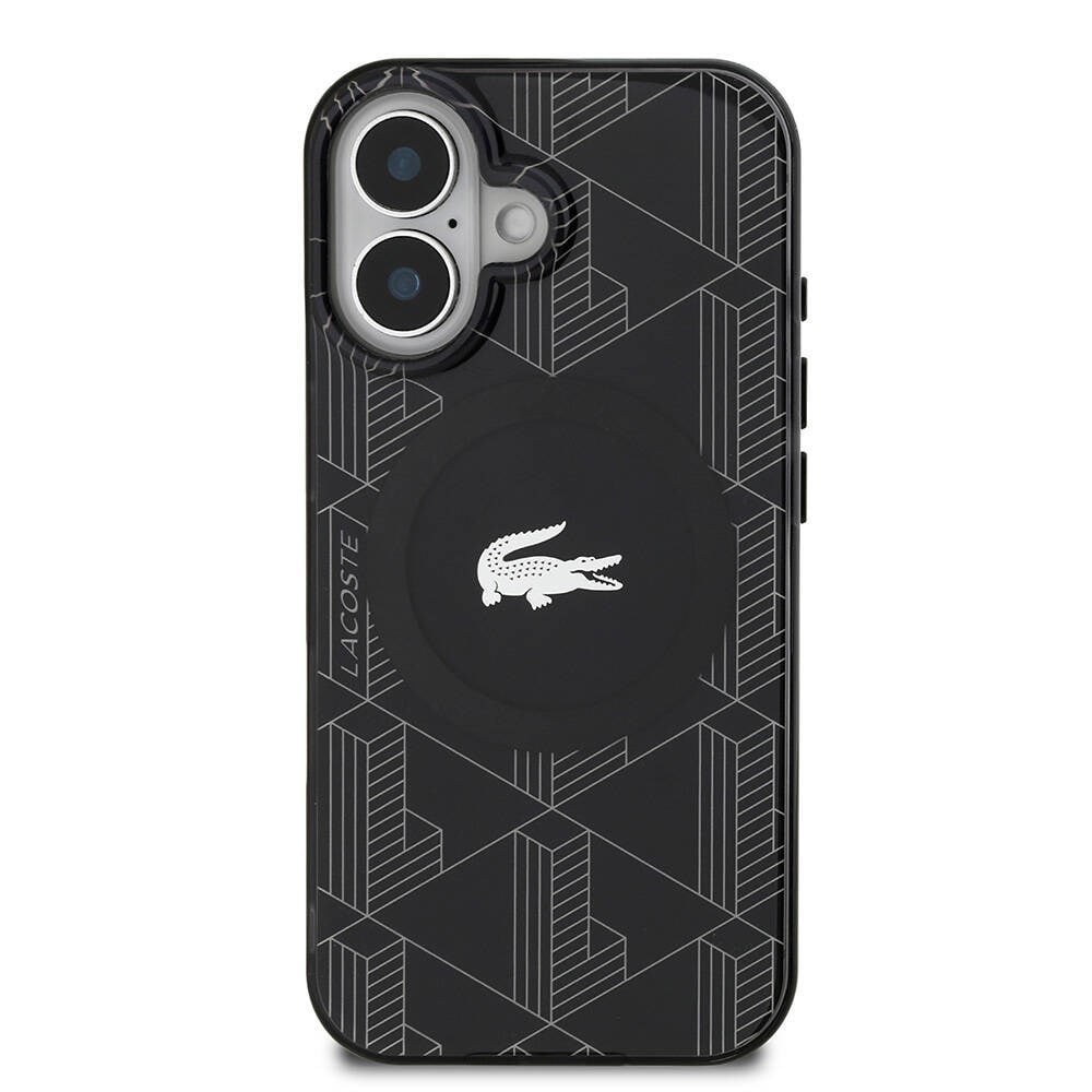 Apple iPhone 16 Kılıf Lacoste Orjinal Lisanslı M-safe Şarj Özellikli IML Baskılı Gümüş Timsah Logolu Monogram Kapak