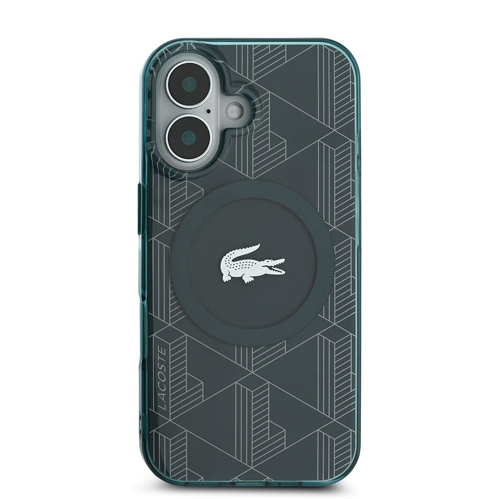 Apple iPhone 16 Kılıf Lacoste Orjinal Lisanslı M-safe Şarj Özellikli IML Baskılı Gümüş Timsah Logolu Monogram Kapak