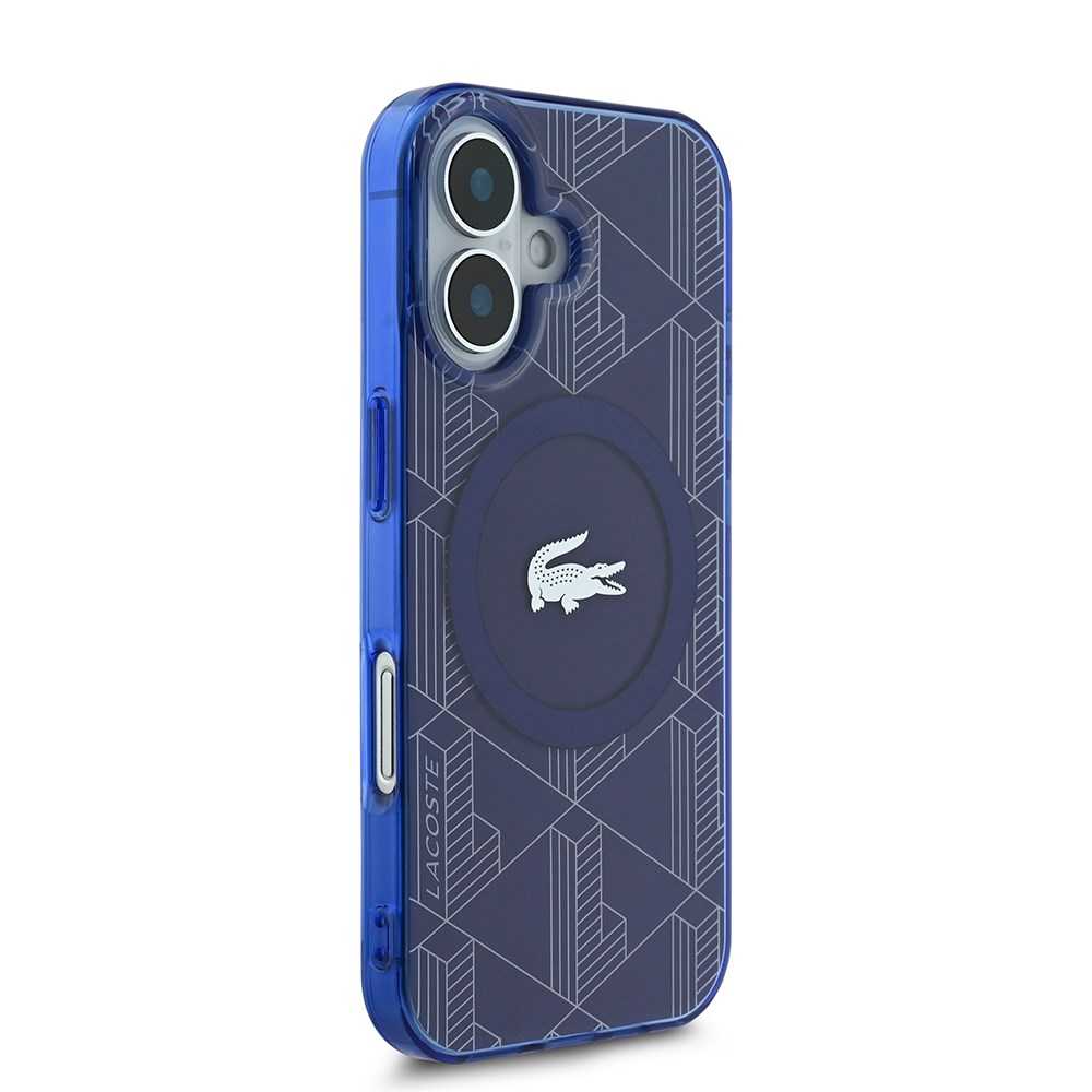 Apple iPhone 16 Kılıf Lacoste Orjinal Lisanslı M-safe Şarj Özellikli IML Baskılı Gümüş Timsah Logolu Monogram Kapak