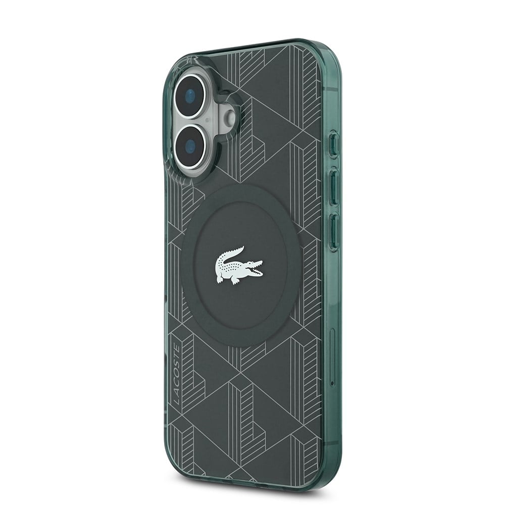 Apple iPhone 16 Kılıf Lacoste Orjinal Lisanslı M-safe Şarj Özellikli IML Baskılı Gümüş Timsah Logolu Monogram Kapak
