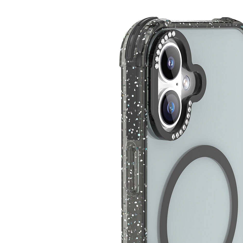 Apple iPhone 16 Kılıf M-safe Şarj Özellikli Taşlı ve Simli Tasarım Mutural Blink Kapak